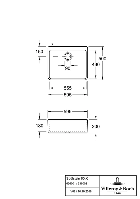 V&B 60 X Kjøkkenkum 595x500 mm, u/oppl., Hvit m/C+ 