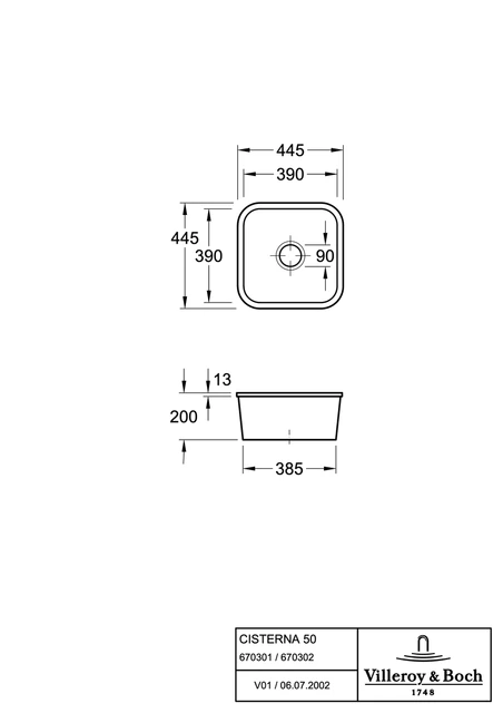 V&B Cisterna 50 Kjøkkenkum 445x445 mm, u/oppl., Graphite m/C+ 