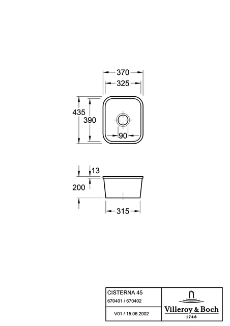 V&B Cisterna 45 Kjøkkenkum 370x435 mm, m/oppl., Graphite m/C+ 