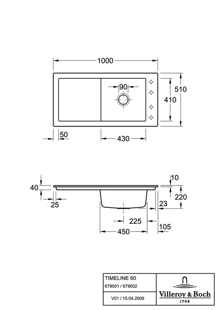 V&B Timeline 60 Kjøkkenkum 1000x510 mm, u/oppl., Graphite m/C+ 