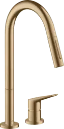 Axor Citterio M 2-hulls Kj&#248;kkenbatteri Med uttrekkbar tut, B&#248;rstet Bronse
