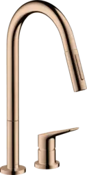 Axor Citterio M 2-hulls Kj&#248;kkenbatteri Med uttrekkbar tut, Polert R&#248;dt Gull