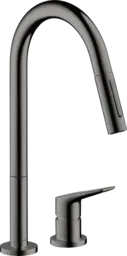 Axor Citterio M 2-hulls Kj&#248;kkenbatteri Med uttrekkbar tut, Polert Sort Krom