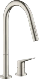 Axor Citterio M 2-hulls Kj&#248;kkenbatteri Med uttrekkbar tut, Rustfritt st&#229;l