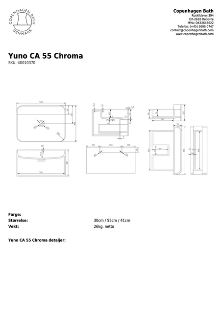 Copenhagen Bath Yuno CA 55 Servant 55x41x30 cm, Grå/Hvit 