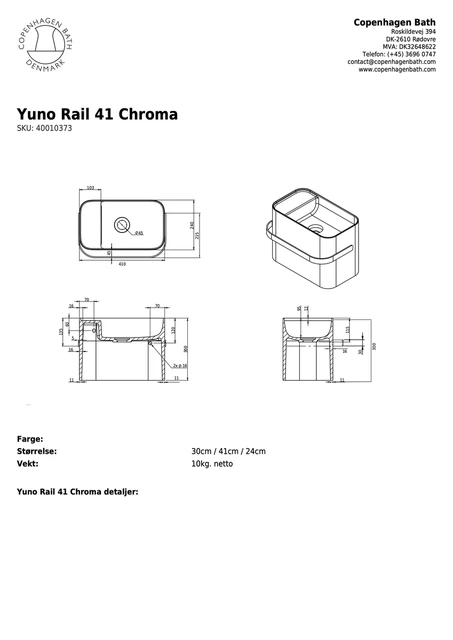 Copenhagen Bath Yuno Rail 41 Servant 41x30x24 cm, Grå/Hvit 