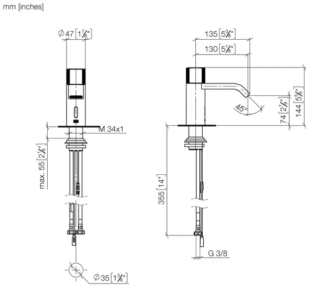 Dornbracht IMO Berøringsfri servantbatt. 230V, m/temp.reg. Matt Platina 
