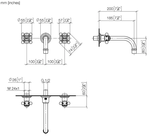 Dornbracht Madison Servantbatteri Tutlengde 190 mm, Messing 