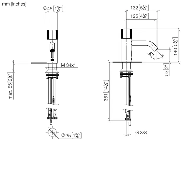 Dornbracht Meta Berøringsfri servantbatt 230V, m/temp.reg. Platina 