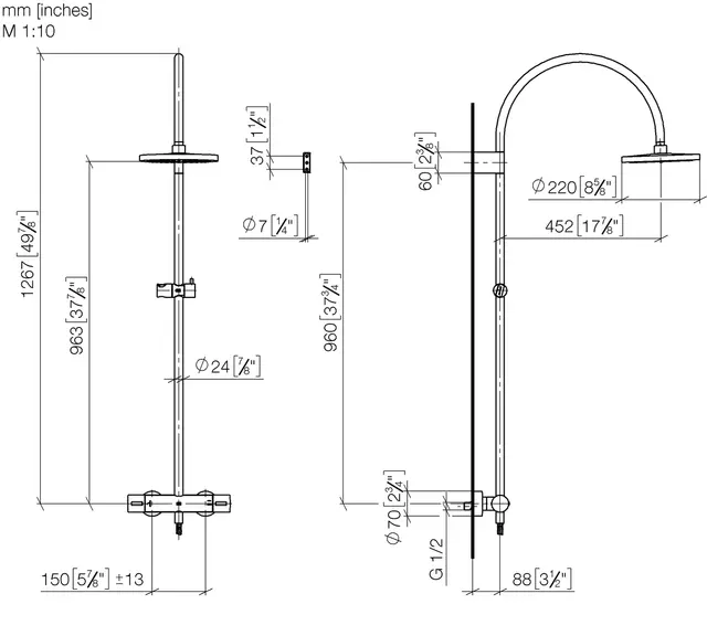 Dornbracht Showerpipe, med termostat Ø200 mm, u/hånddusj, Børstet Messing 