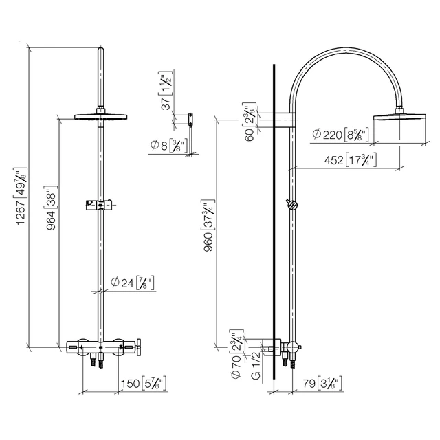 Dornbracht Tara. Showerpipe Ø220 mm, u/hånddusj, FlowReduce, Krom 