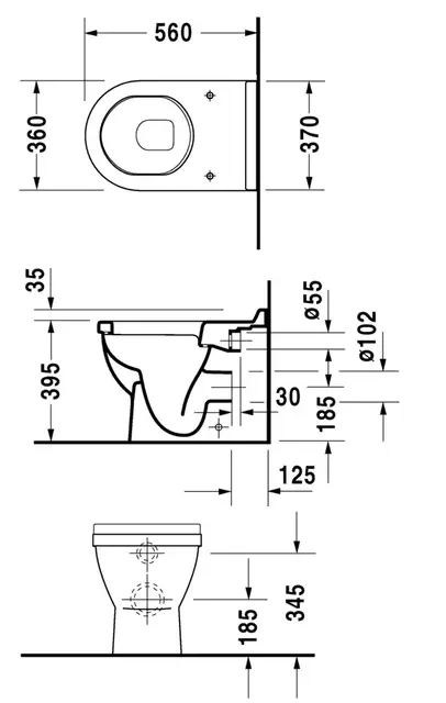 Duravit Starck 3 Gulvstående toalett 360x560 mm. Universalt avløp 