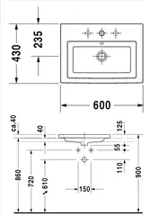 Duravit 2nd Floor Toppmontert servant, 600x430 mm, 1 blanderhull