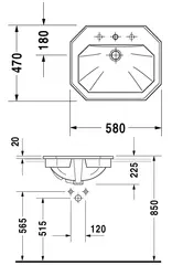 Duravit Serie 1930 Servant 580x470 mm, 3 blanderhull