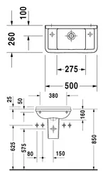 Duravit Starck 3 Vegghengt Servant 500x260 mm, Forboret hull h&#248;yre/venstre