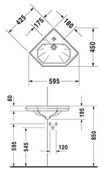 Duravit Serie 1930 Hj&#248;rneservant 595x450 mm, 1 blanderhull,