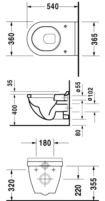 Duravit Starck 3 Vegghengt toalett 360x540 mm, Hvit med WonderGliss 