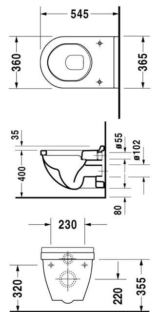 Duravit Starck 3 Vegghengt toalett 360x540 mm, m/boltavstand 230 mm 
