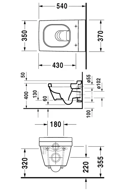 Duravit 2nd Floor Vegghengt toalett 350x540 mm, m/skjult feste, Wondergliss 