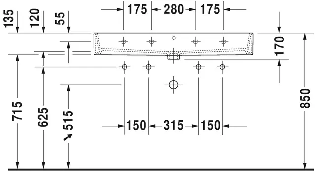 Duravit Vero Air Møbelservant 1000x470 mm, 2 blanderhull, Wondergliss 