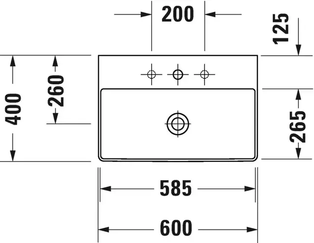 Duravit DuraSquare Møbelservant 600x400 mm, m/1 blanderhull, WG 