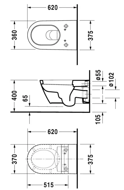 Duravit Starck 2 Vegghengt toalett 375x620 mm, For Sensowash 