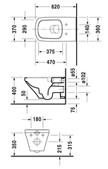 Duravit DuraStyle Vegghengt toalett 370x620 mm, Rimless, Hvit m/HG