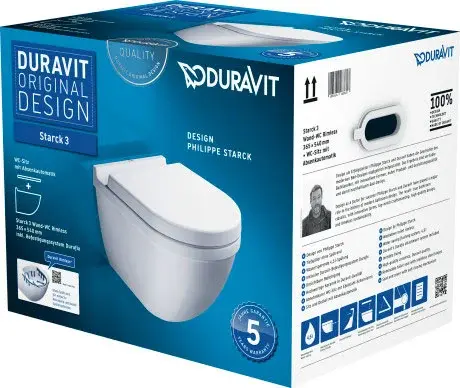 Duravit Starck 3 Vegghengt Toalettpakke u/skyllekant, m/myktluk. sete/lokk, WG 