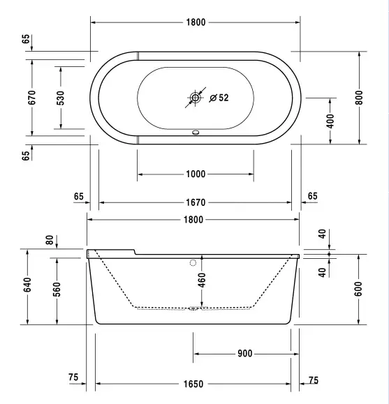 Duravit Starck Frittstående badekar 1800x800 mm, m/panel og bæreramme. 