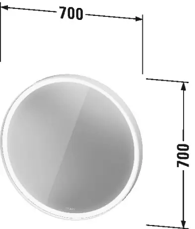 Duravit L-Cube Speil m/LED-lys Ø700 mm. Hvit ramme 