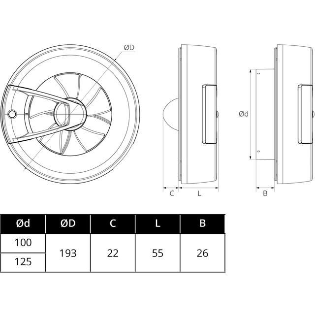 Flexit Baderomsvifte Bodo Prime Ø100/125 mm, m/fukt- og bevegelsessensor 