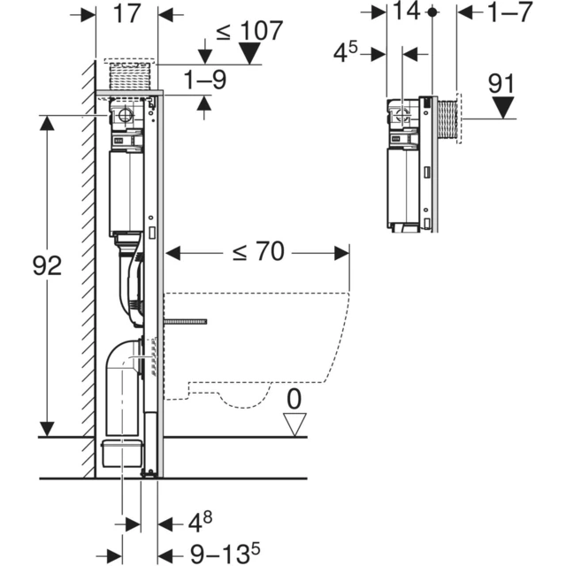 Geberit Duofix Omega Sisterne, 98 cm Topp-/Frontbetjent 