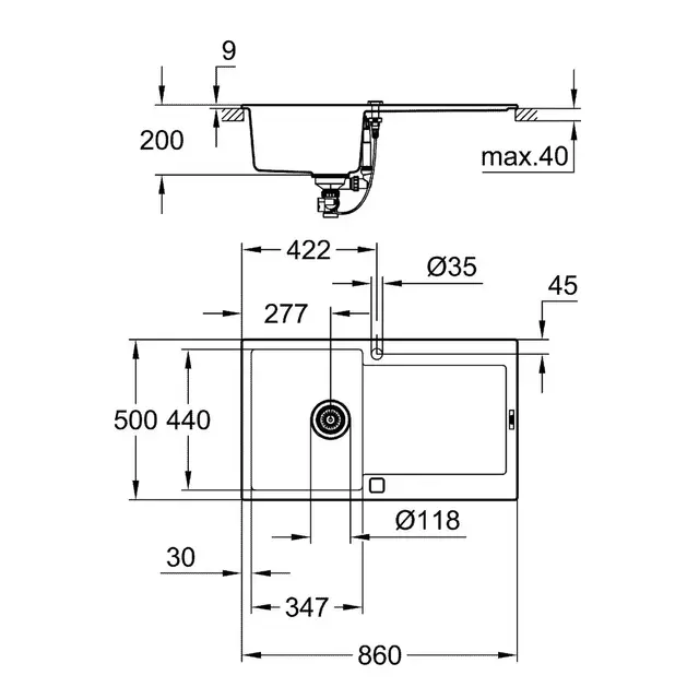 Grohe K500 kjøkkenkum Sort Granitt 