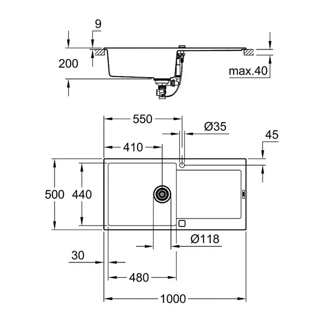 Grohe K500 kjøkkenkum Sort Granitt 