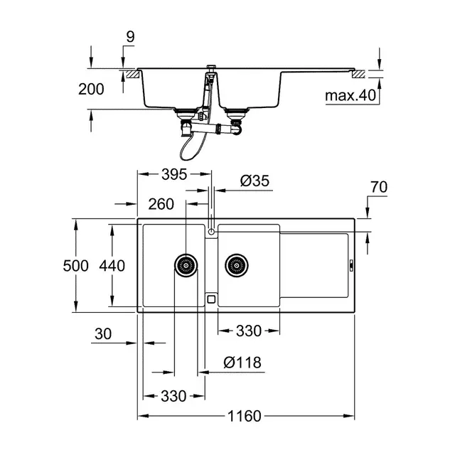 Grohe K500 kjøkkenkum Sort Granitt 