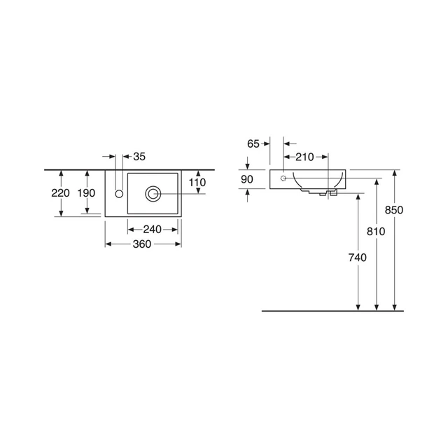 Gustavsberg Artic Small Servant 4369 36x22 cm, kranhull venstre, Sort Matt 