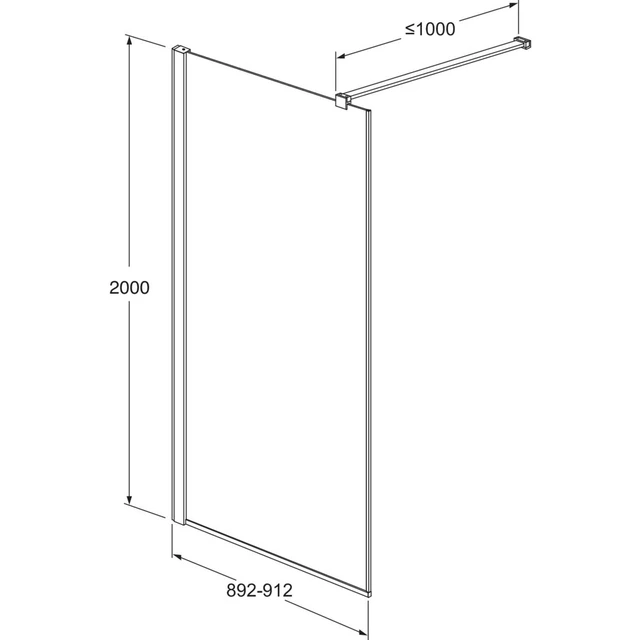 Gustavsberg Square dusjvegg 892-912 mm, Sort Matt/Klart Glass 