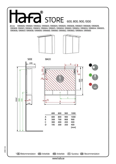 Hafa Speilskap Store Ledspots 80x73 cm, Hvit 