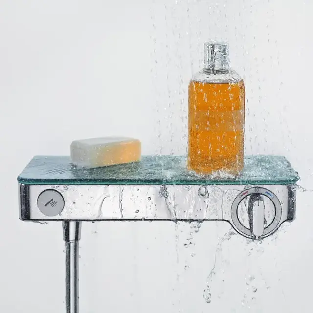 Hansgrohe ShowerTablet Select 300 Med integrert glasshylle, Krom/Hvit 
