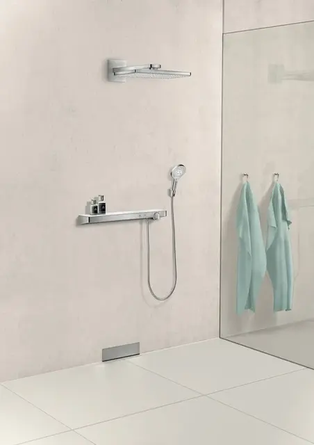 Hansgrohe ShowerTablet Select 700 2 utløp og integr. glasshylle, Krom/Hvit 