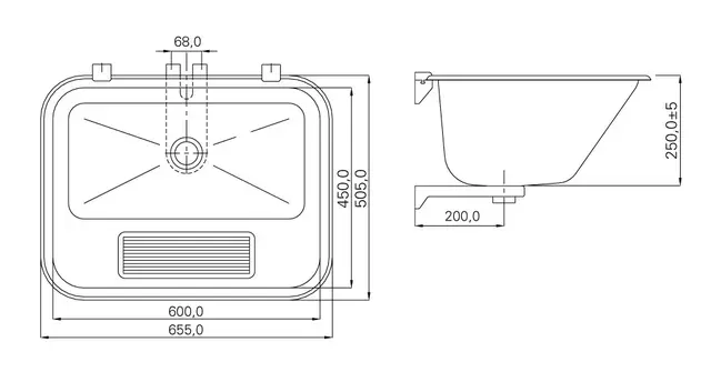 Intra VK60STD vaskekar for veggmontering 655x505 mm. 
