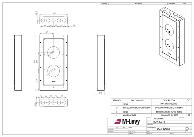 Joramark BOX300 Lekkasjesikringsboks 300x600x80 mm, Til HG iBox2 (dobbel) 