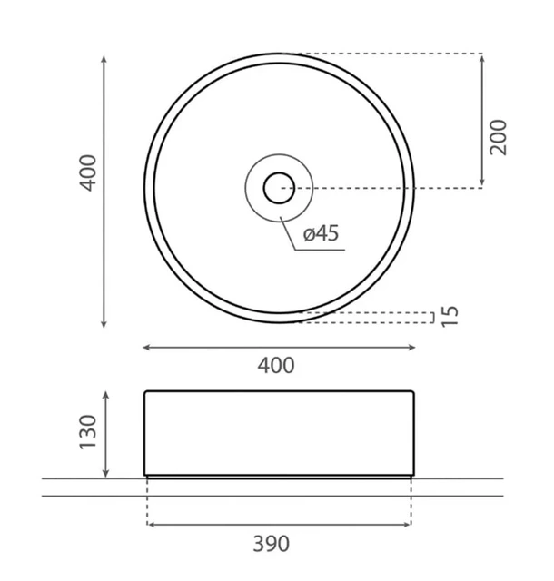 Bathco Pesquera Toppmontert Servant Ø400x130 mm. porselen, Mørk Grå Betong 