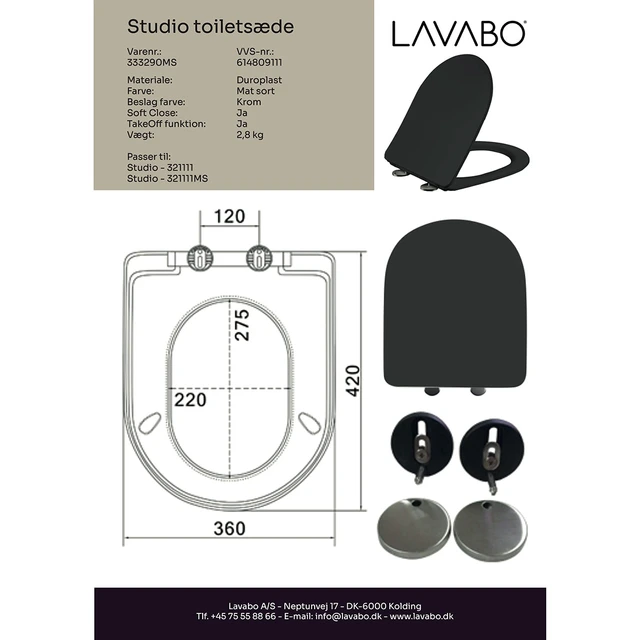Lavabo Studio Slim Toalettsete Med myktlukkende hengsler, Sort Matt 