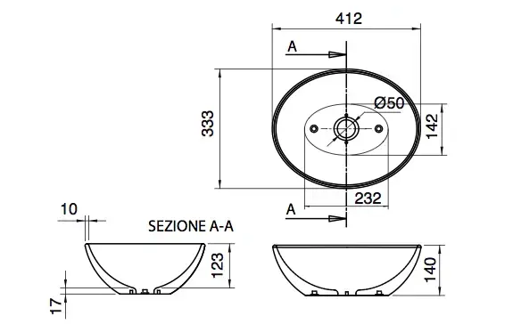 Scarabeo Thin-Line Toppmontert servant 410x335 mm, Aske 
