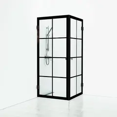 Svedbergs 180&#176; Rista Dusjhj&#248;rne, Rett 80x90 cm, Sort Matt/Klart Glass