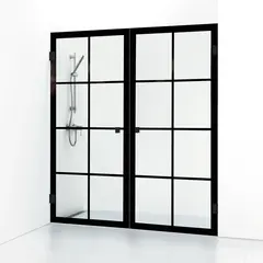 Svedbergs 180° Dusjnisje, Rett 156,5 cm, Sort matt/Klart glass