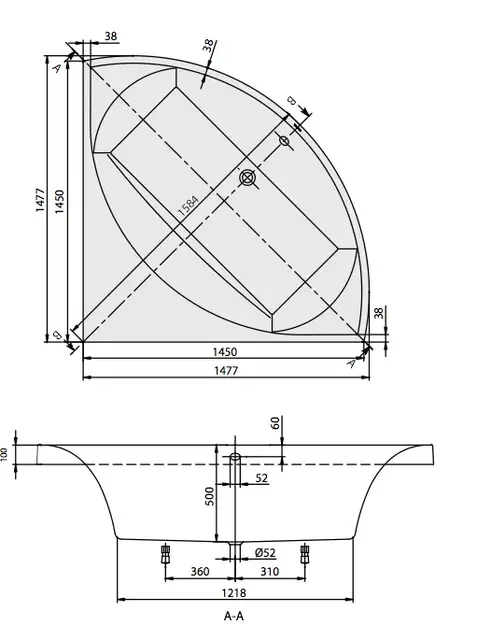 V&B Squaro Badekar for innbygging 1450x1450 mm, Produsert i Quaryl 