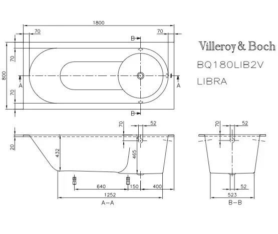 V&B Libra Dusjbadekar for innbygging 1800x800 mm. Produsert i Quaryl 