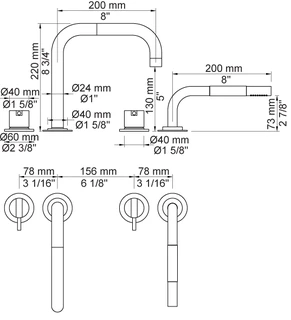 Vola SC10S Badekarbatteri for karkant For karkant, m/rett hånddusj, Krom